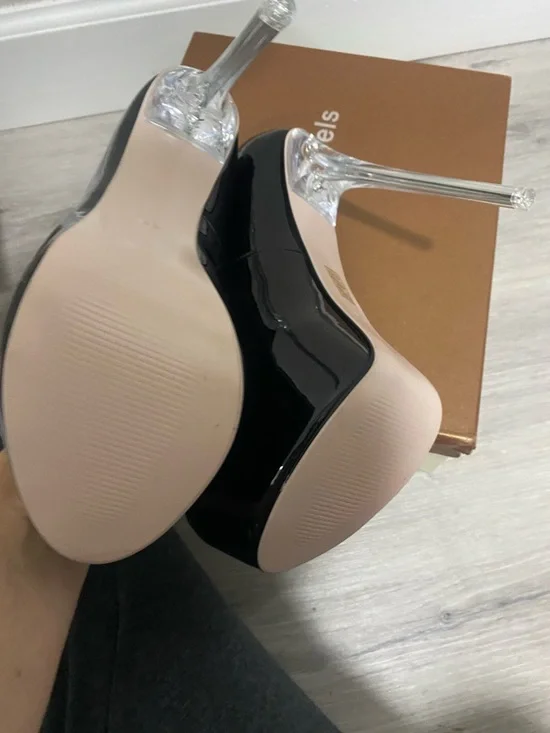 Black Patent Platform Pumps with Clear Stiletto Heel - Picture 7 of 7